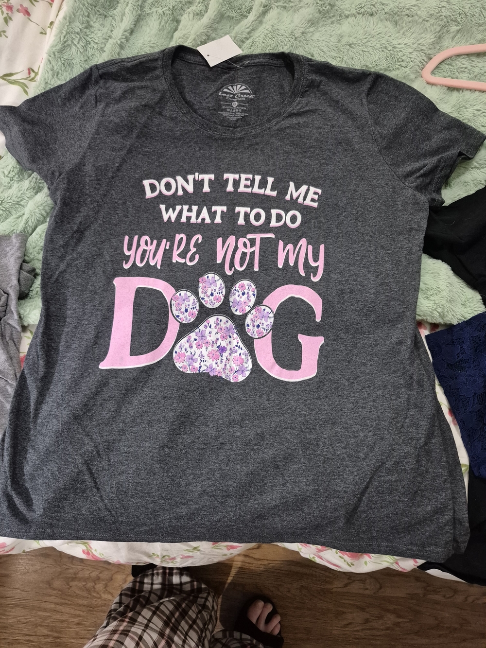 Women's Dark Gray Dog Lover Graphic Tee with Pink Paw - NWT